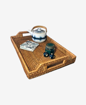 Dikdörtgen Rattan Kulplu Hasır Tepsi