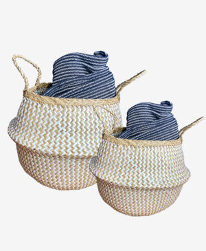 beyaz zigzag 2'li hasır sepet seti