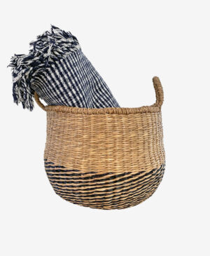 Dekoratif Hasır Naturel Örme Organizer Siyah Sepet