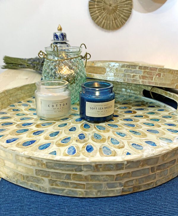 Dekoratif Mavi Sedefli Mozaik Tepsi