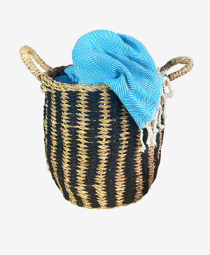 Naturel Örme Hasır Lacivert Dekoratif Sepet