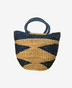 Lacivert Deri Saplı Hasır Plaj Çantası