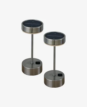 Krom Güneş Enerjili Masa Lambası 2'li Set