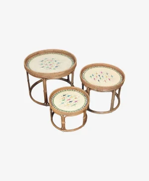 Rattan Balık Desenli Üçlü Zigon Sehpa