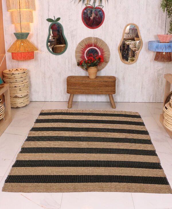 Doğal Hasır Halı Siyah Kilim