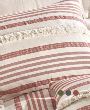 Naturel Jakarlı Çift Kişilik 4 Yastıklı Kiremit Nevresim Takımı